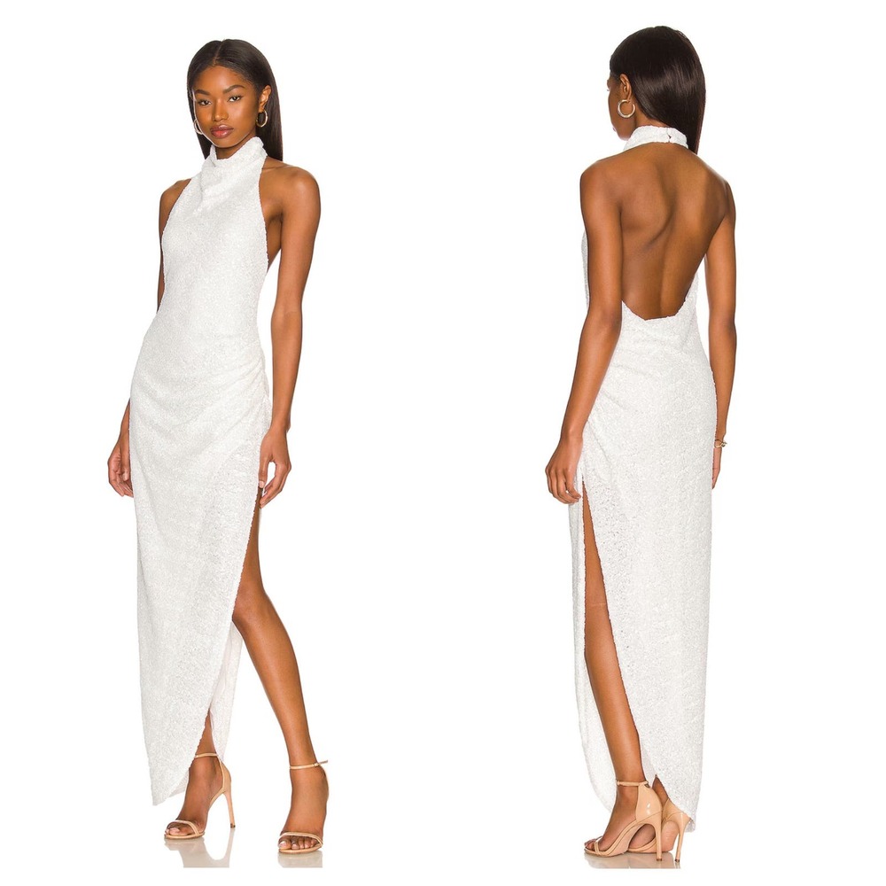 Amanda Uprichard REVOLVE Dress White Sequin Samba Maxi Halter S